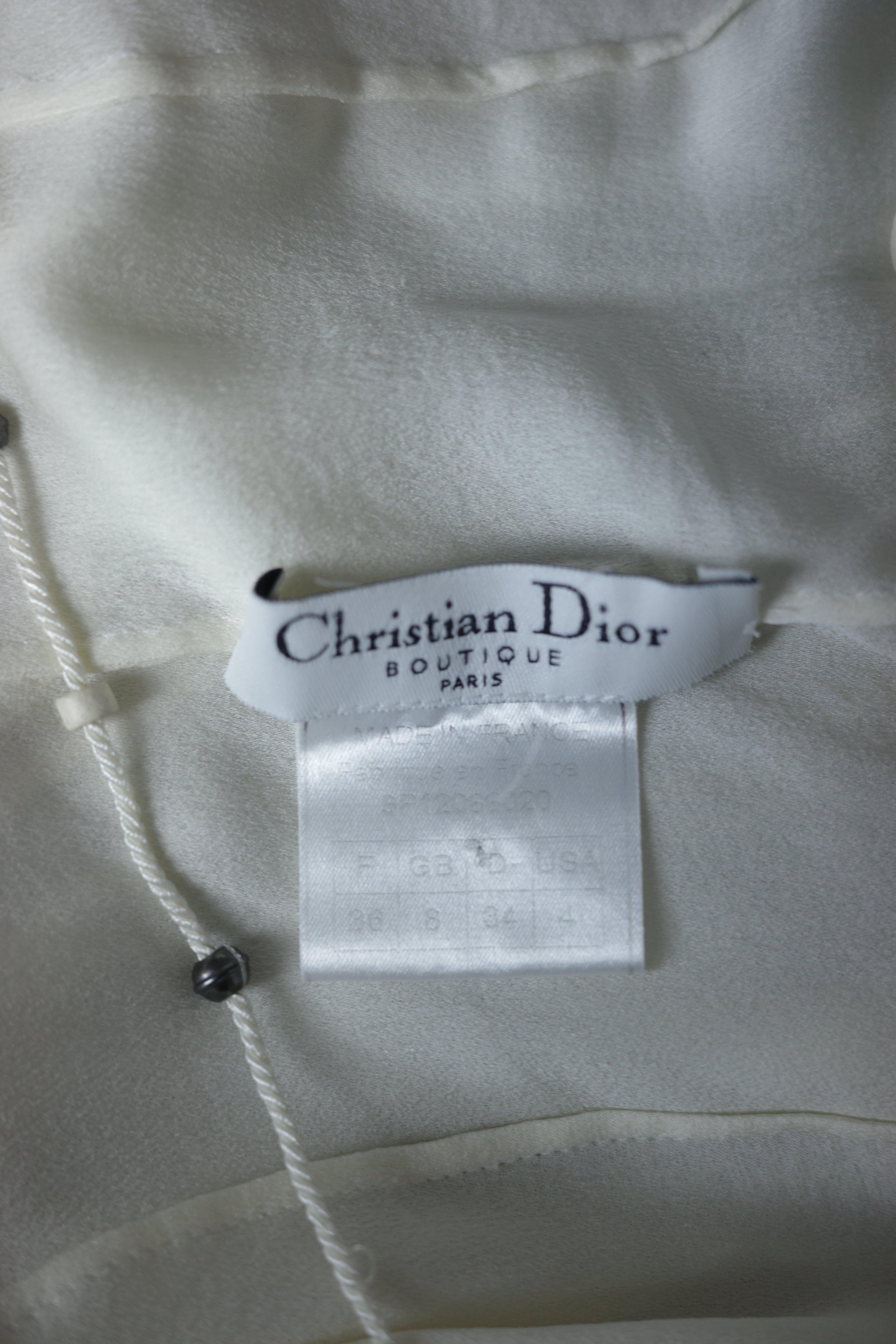 CHRISTIAN DIOR S/s 1999 - Vestito midi a pieghe in seta avorio con cinturino e perline sul collo in vendita 4