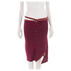 Vintage Christian Dior S/S 2001 burgundy midi skirt with asymmetric logo zippers