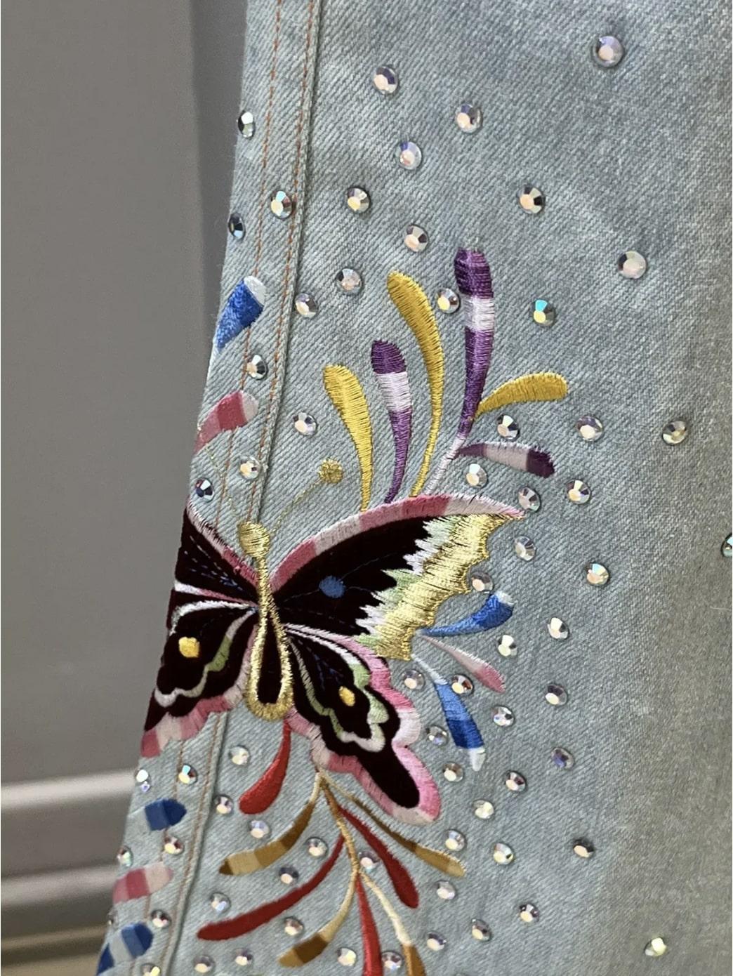 Christian Dior S/S 2002 Galliano Swarovski Butterfly Denim en vente 2