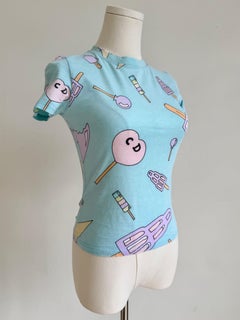 Christian Dior S/S 2004 Blue Ice Cream Print Fitted T-Shirt