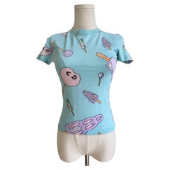 Christian Dior S/S 2004 Blue Ice Cream Print Fitted T-Shirt