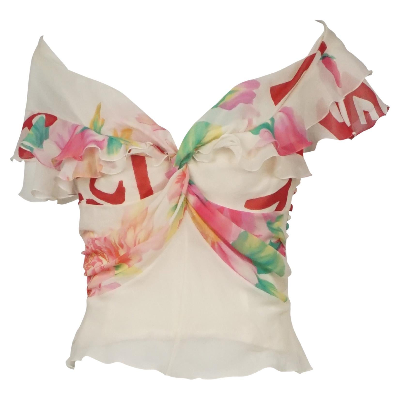 CHRISTIAN DIOR S/s 2004 - Top corset à épaulettes superposées en soie transparente en vente