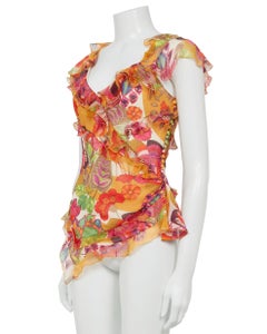 Christian Dior Primavera/Estate 2005: top in seta multicolore a motivi floreali