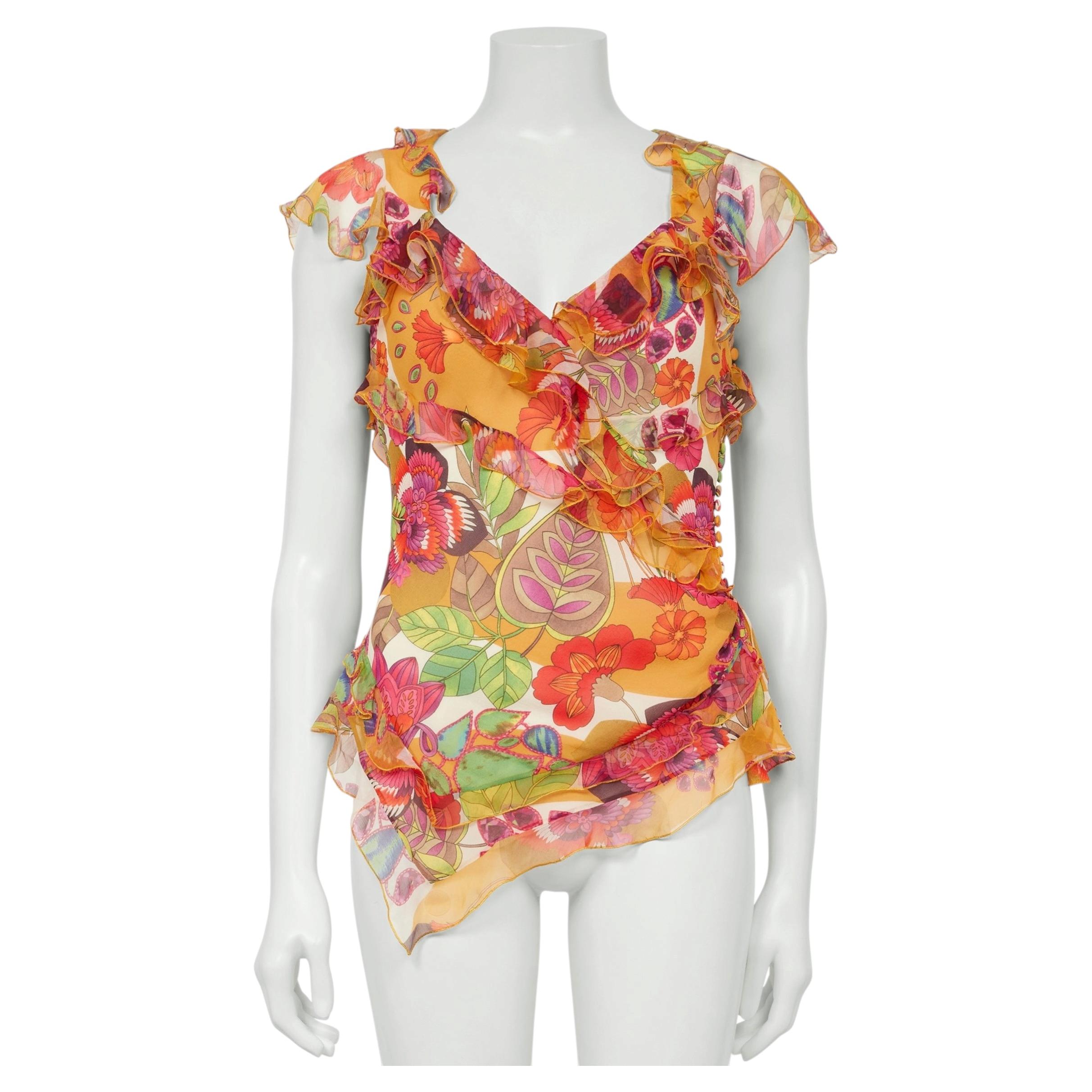 Christian Dior Primavera/Estate 2005: top in seta multicolore a motivi floreali