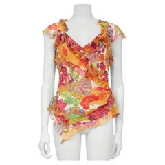 Christian Dior Primavera/Estate 2005: top in seta multicolore a motivi floreali