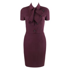 CHRISTIAN DIOR S/S 2006 JOHN GALLIANO Burgundy Button Front Ruffle Lapel Dress
