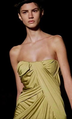 Christian Dior S/S 2007 Yellow Silk Tulle Draped Bustier Dress