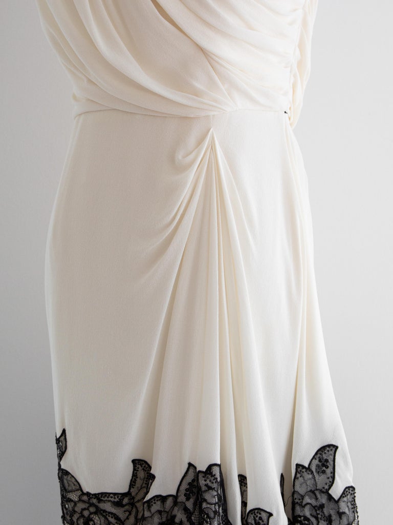Christian Dior S/S 2012 White Black Rose Embroidered Ruched Evening Dress  Gown For Sale at 1stDibs