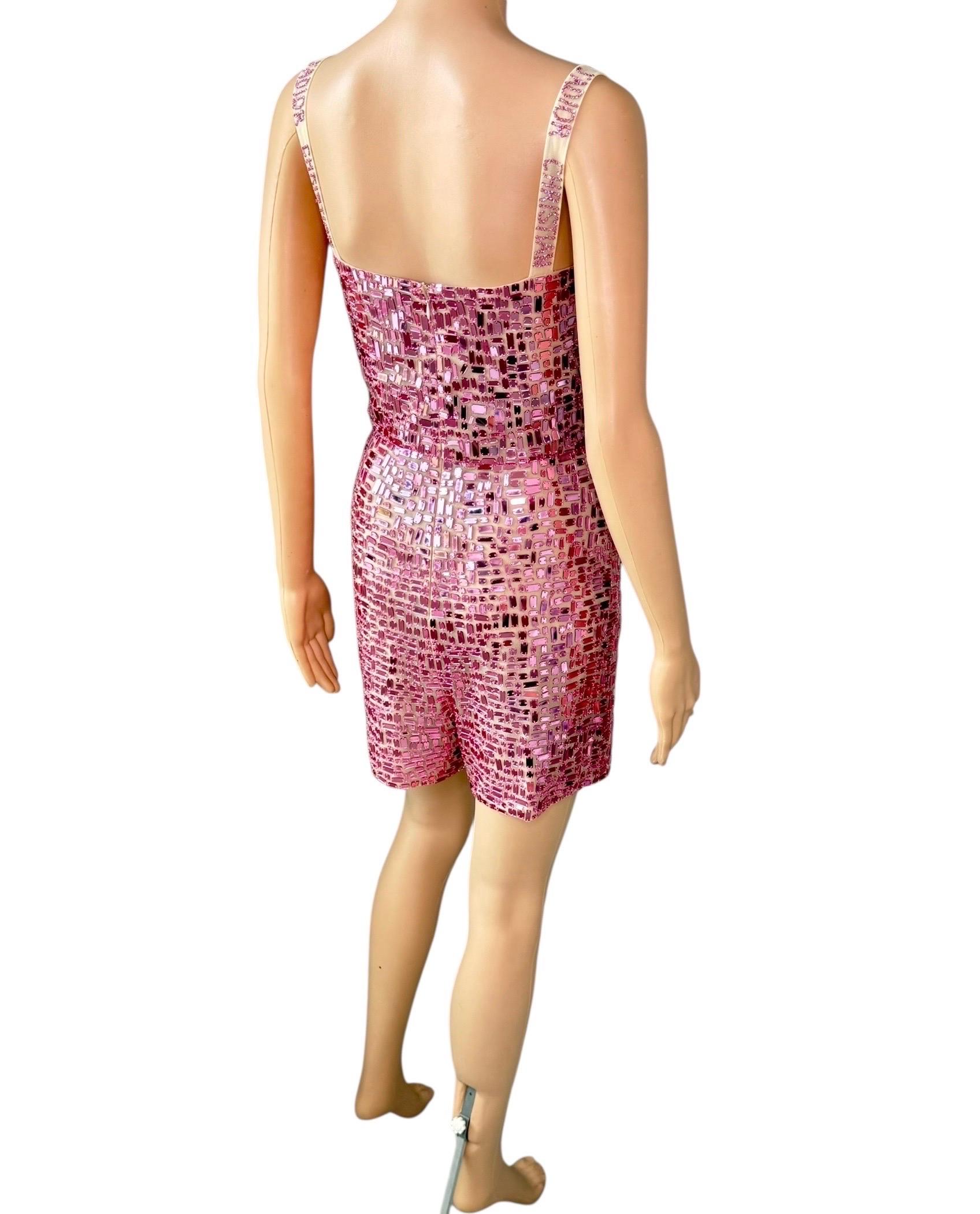 Christian Dior S/S 2018 Runway Embellished Mirror Logo Pink Jumpsuit Romper For Sale 9