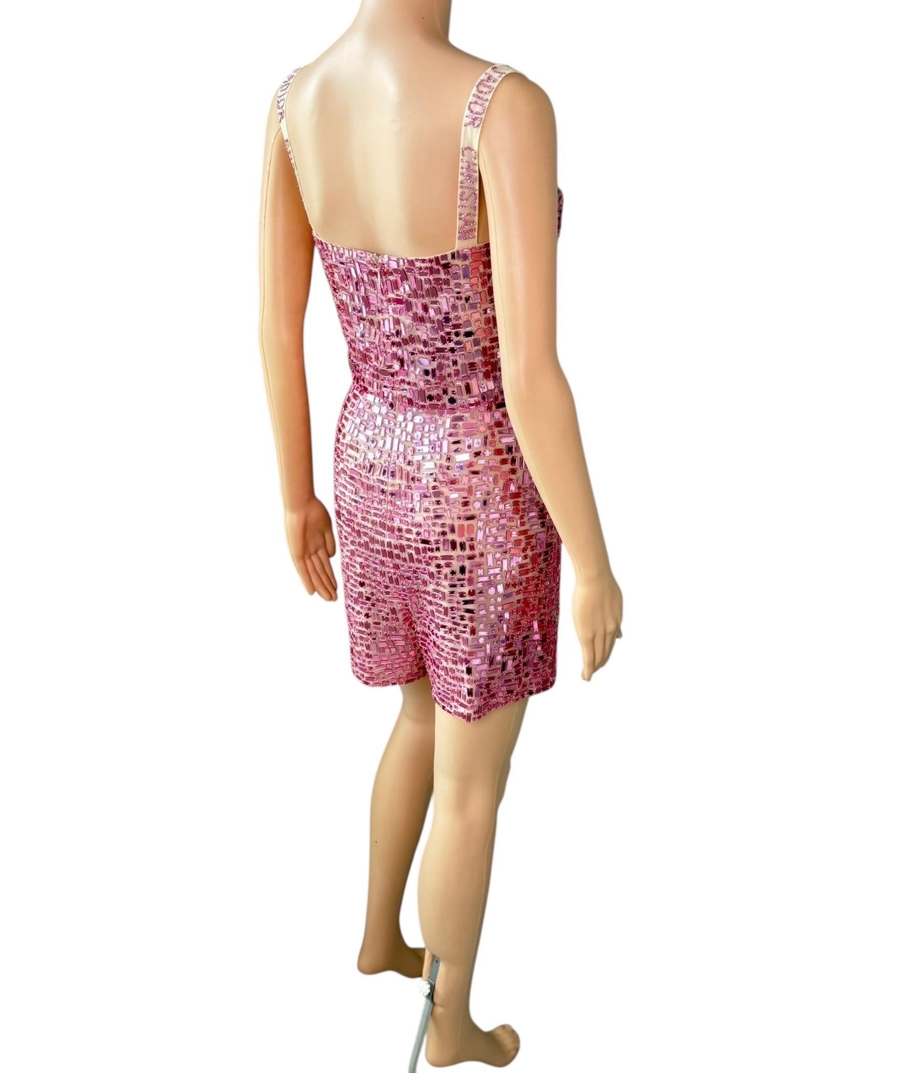 Christian Dior S/S 2018 Runway Embellished Mirror Logo Pink Jumpsuit Romper For Sale 11