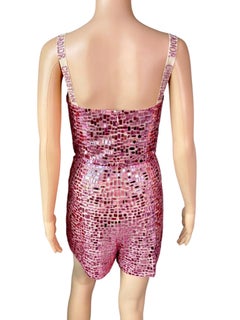 Christian Dior S/S 2018 Runway Embellished Mirror Logo Pink Jumpsuit Romper