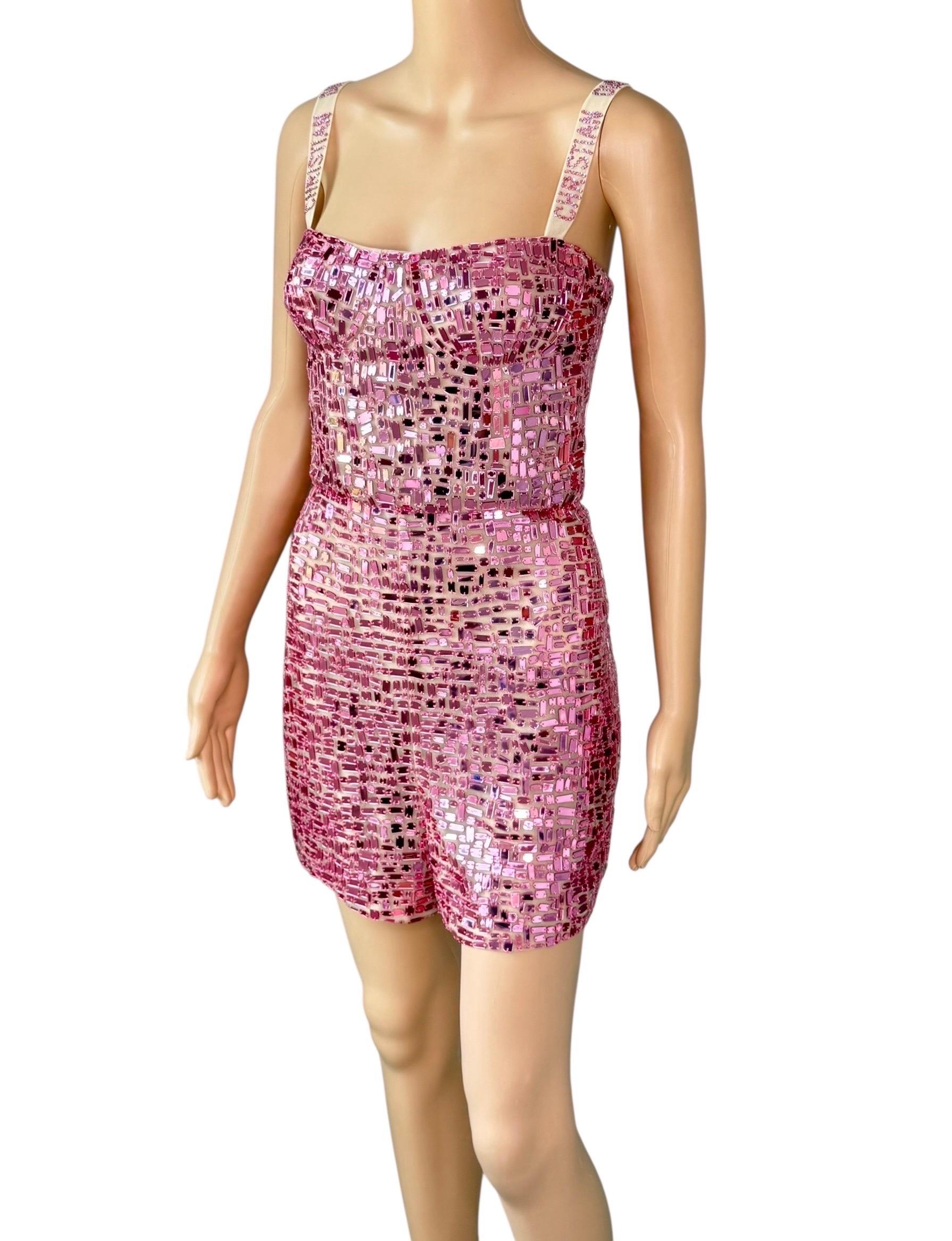 Women's Christian Dior S/S 2018 Runway Embellished Mirror Logo Pink Jumpsuit Romper For Sale