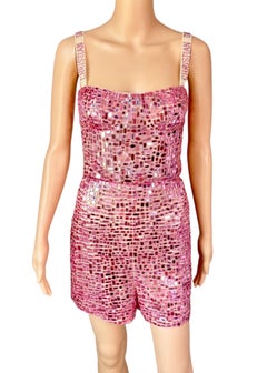 Christian Dior S/S 2018 Runway Embellished Mirror Logo Pink Jumpsuit Romper