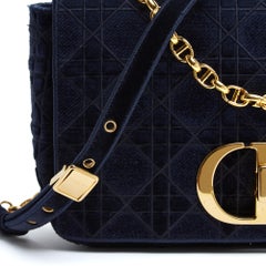 Christian Dior Sac Cannage Velours Marine Caro Medium Navy Velvet Shoulder Bag