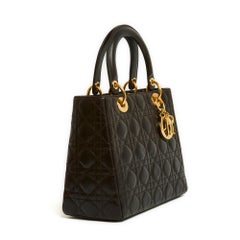 Christian Dior Sac Lady Dior Medium Marron foncé Sac en cuir à bandoulière