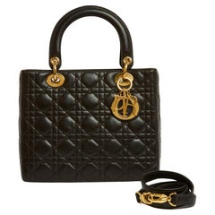 Vintage Christian Dior Sac Lady Dior Medium Dark Brown Leather Bag strap