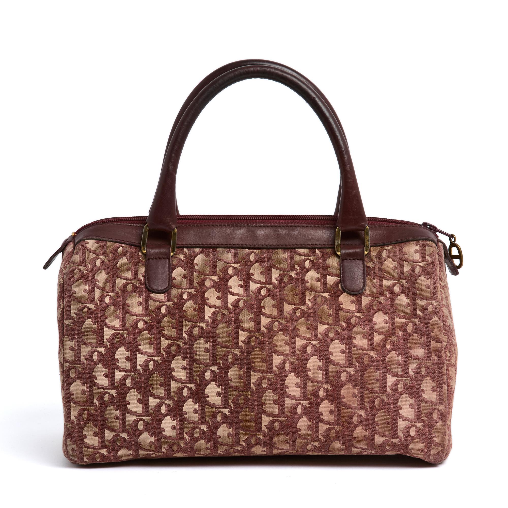 Brown Christian Dior Sac Speedy Boston Burgundy Oblique Canvas and leather Hand Bag