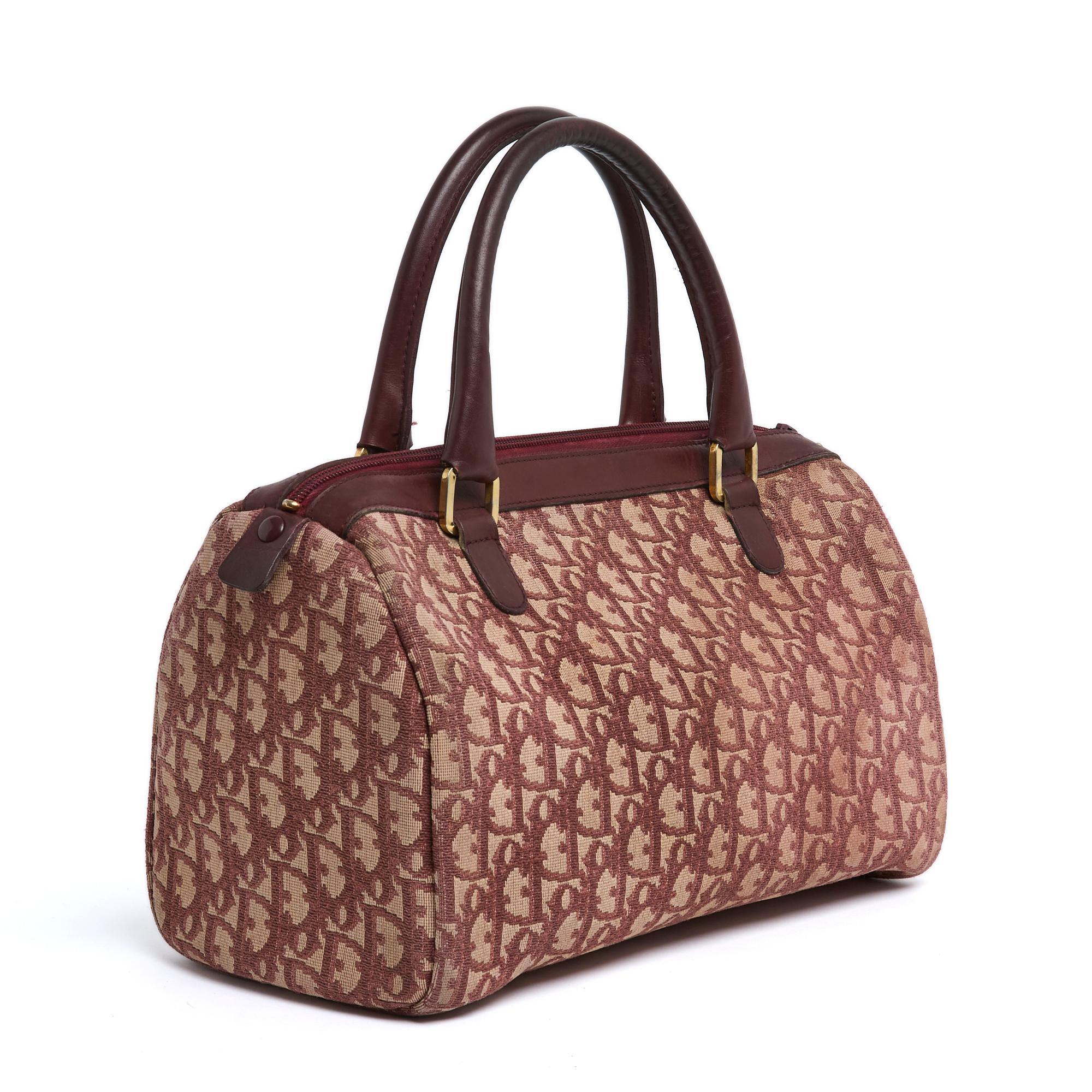 Christian Dior Sac Speedy Boston Burgundy Oblique Canvas and leather Hand Bag In Fair Condition In PARIS, FR