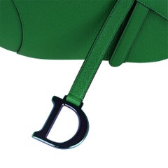 Christian Dior Saddle Bag Bright Green Calfskin Iridescent Hardware New w/ Box