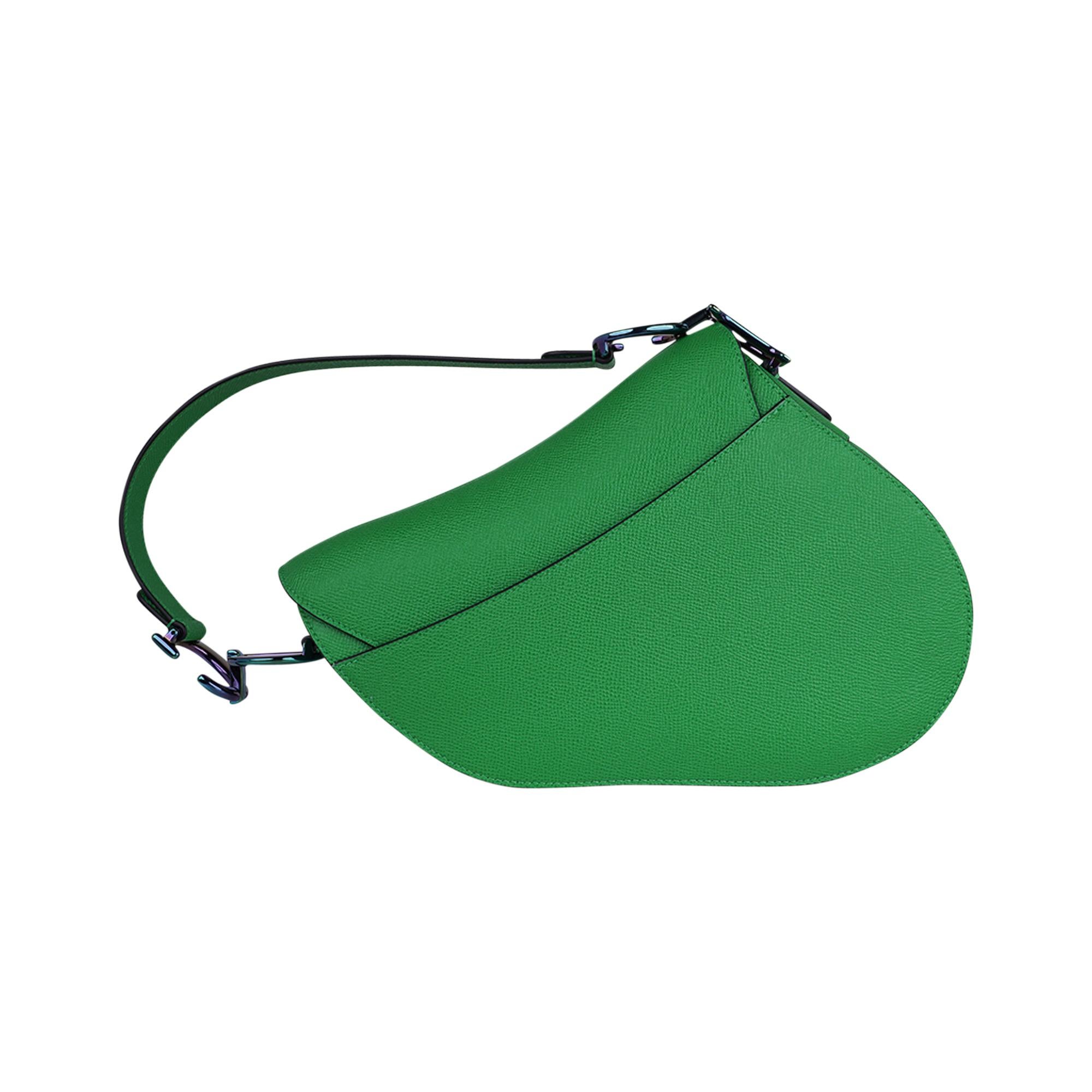 Women's Christian Dior Saddle Bag Bright Green Calfskin Iridescent Hardware New w/ Box