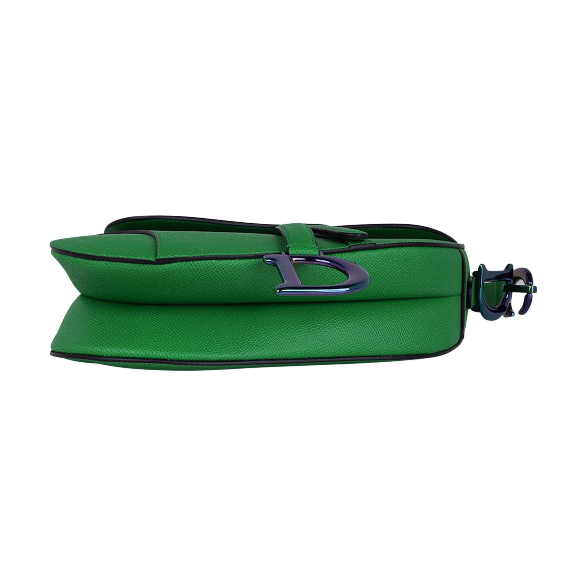 Christian Dior Saddle Bag Bright Green Calfskin Iridescent Hardware New w/ Box 1