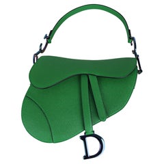 Christian Dior Saddle Bag Bright Green Calfskin Iridescent Hardware New w/ Box