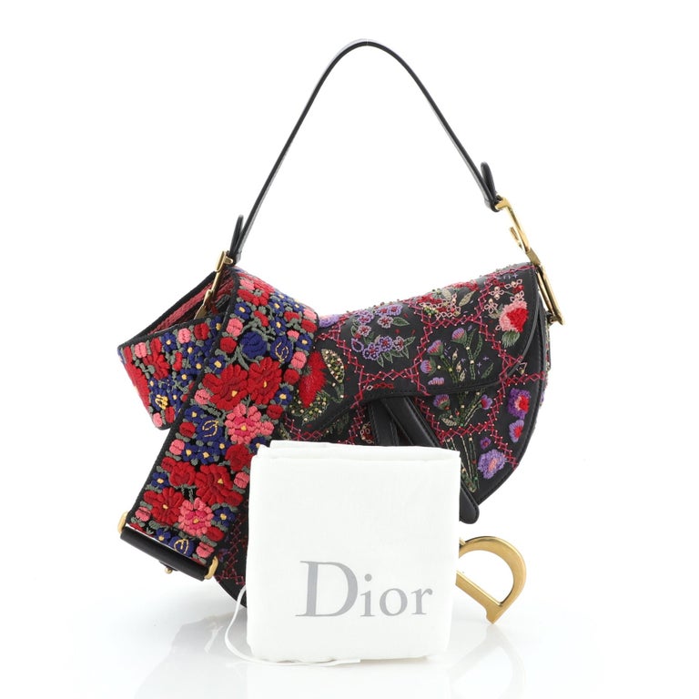 Christian Dior Saddle Bag Embroidered And Beaded Leather Medium