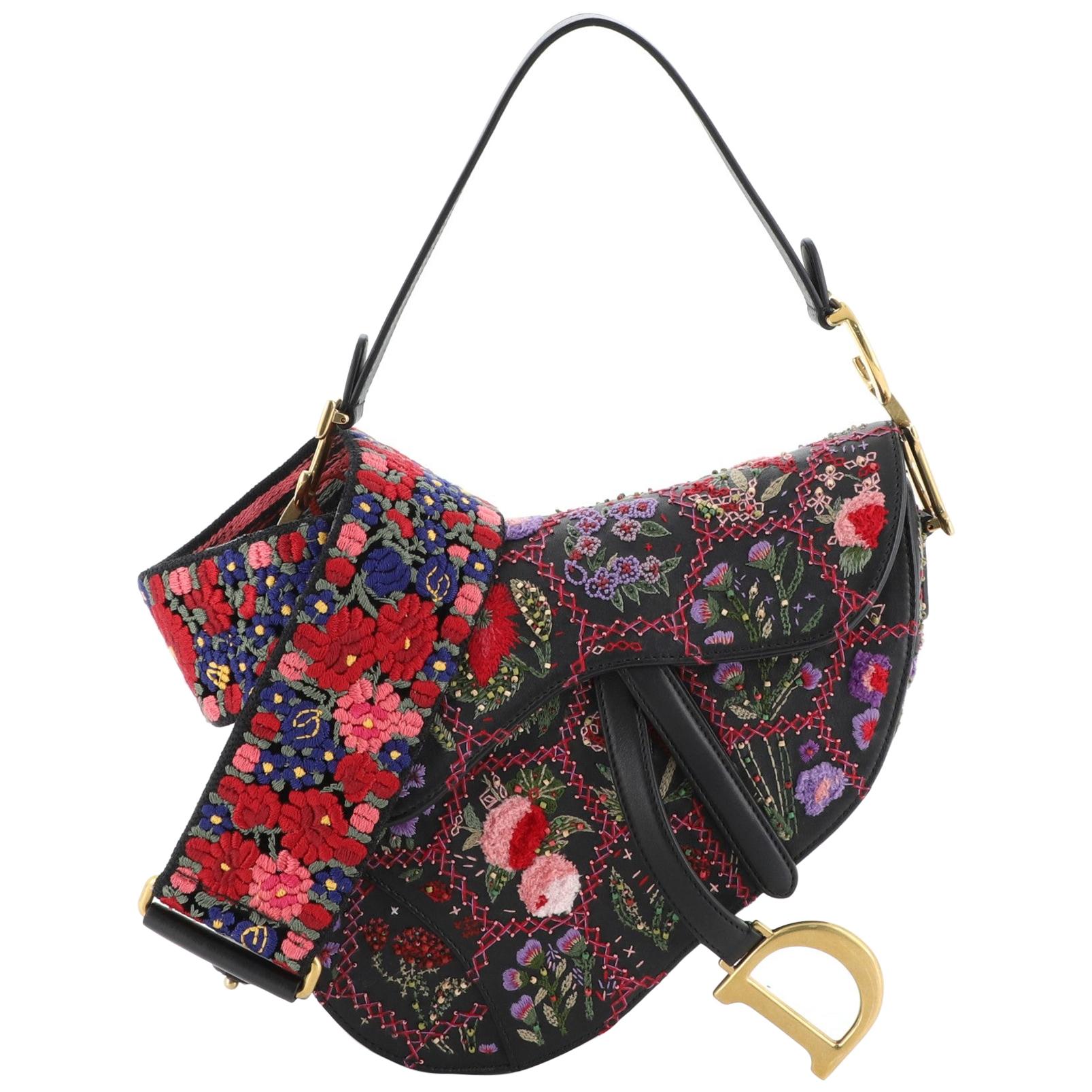 Christian Dior Saddle Bag Embroidered and Beaded Leather Medium