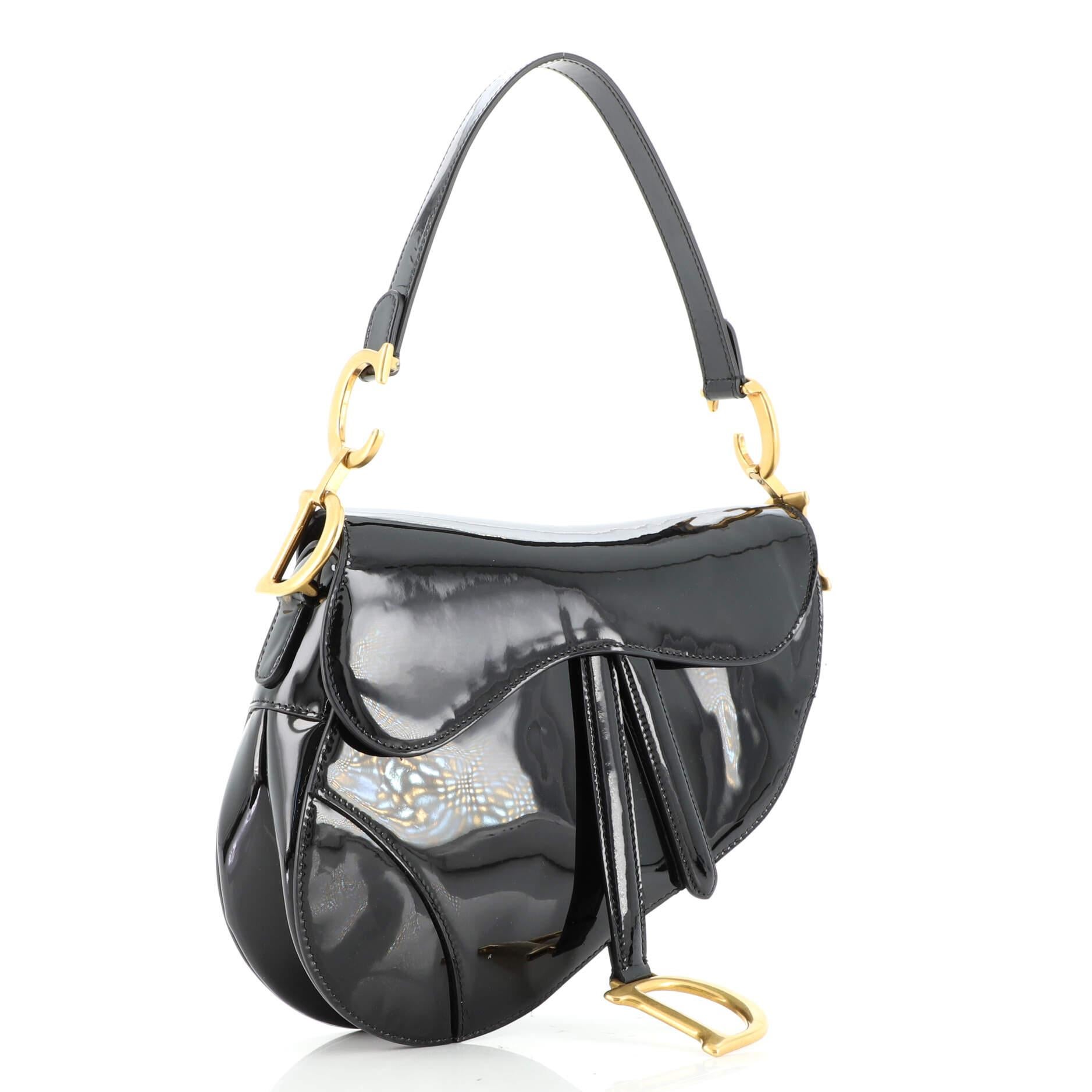 Black Christian Dior Saddle Bag Patent Medium