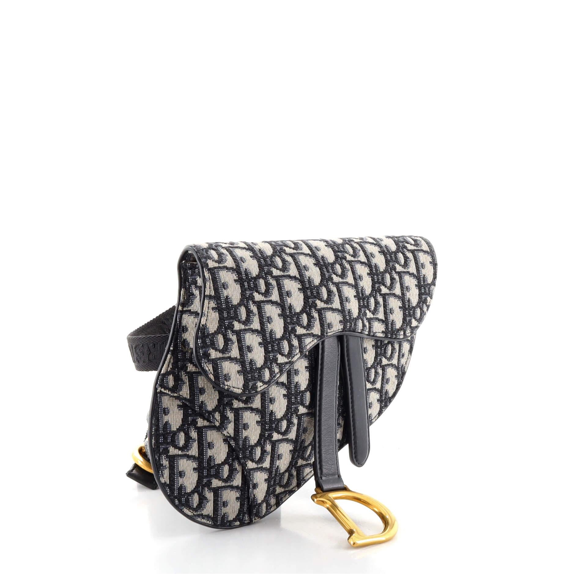 Black Christian Dior Saddle Belt Bag Oblique Canvas