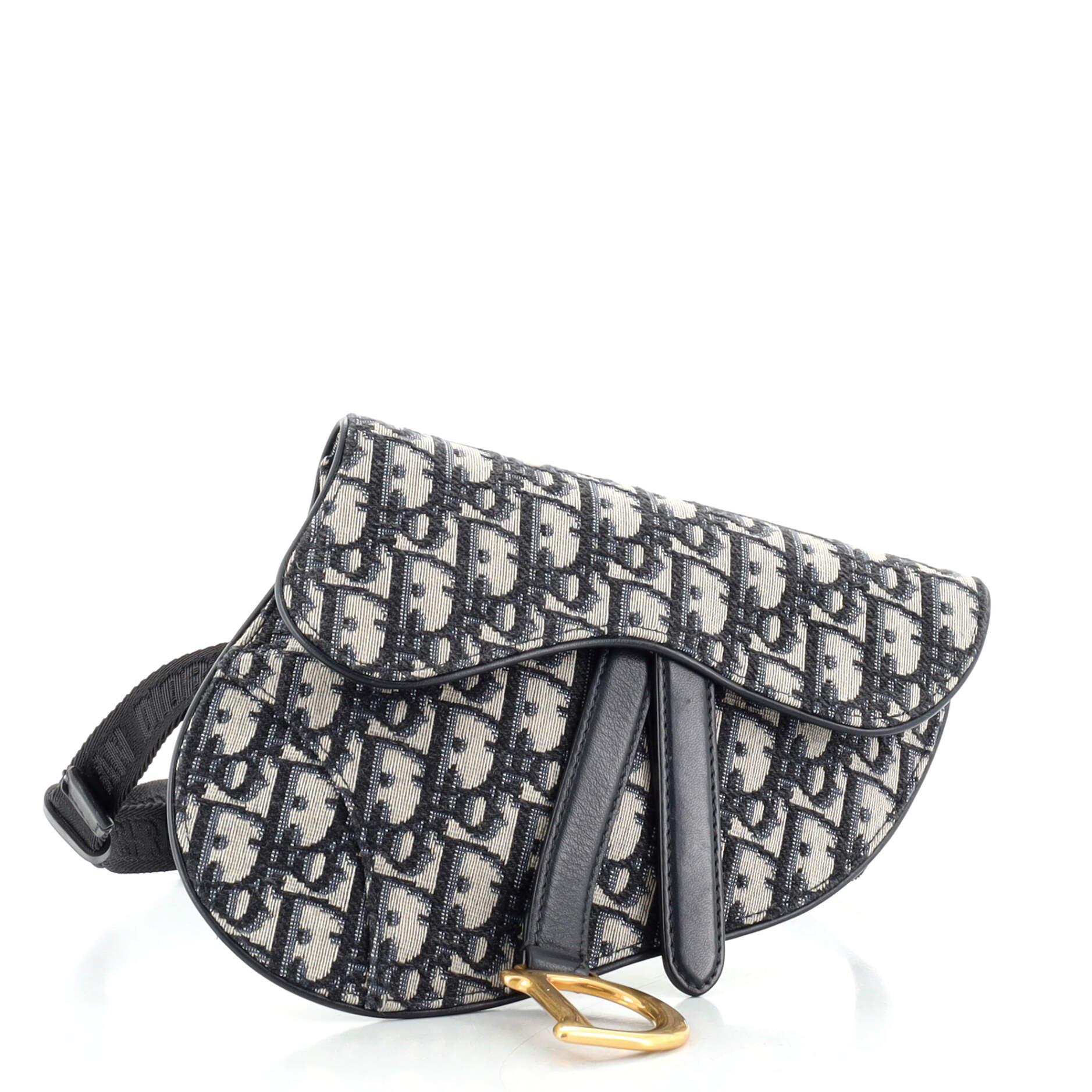 Black Christian Dior Saddle Belt Bag Oblique Canvas