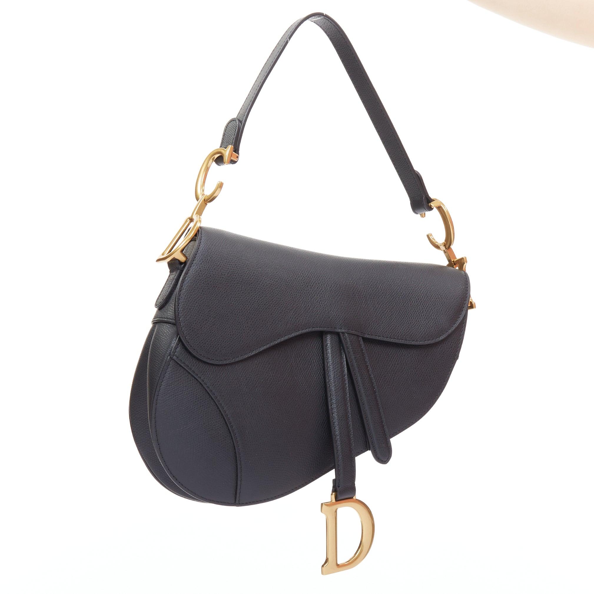 Gray CHRISTIAN DIOR Saddle black textured leather gold CD shoulder bag For Sale