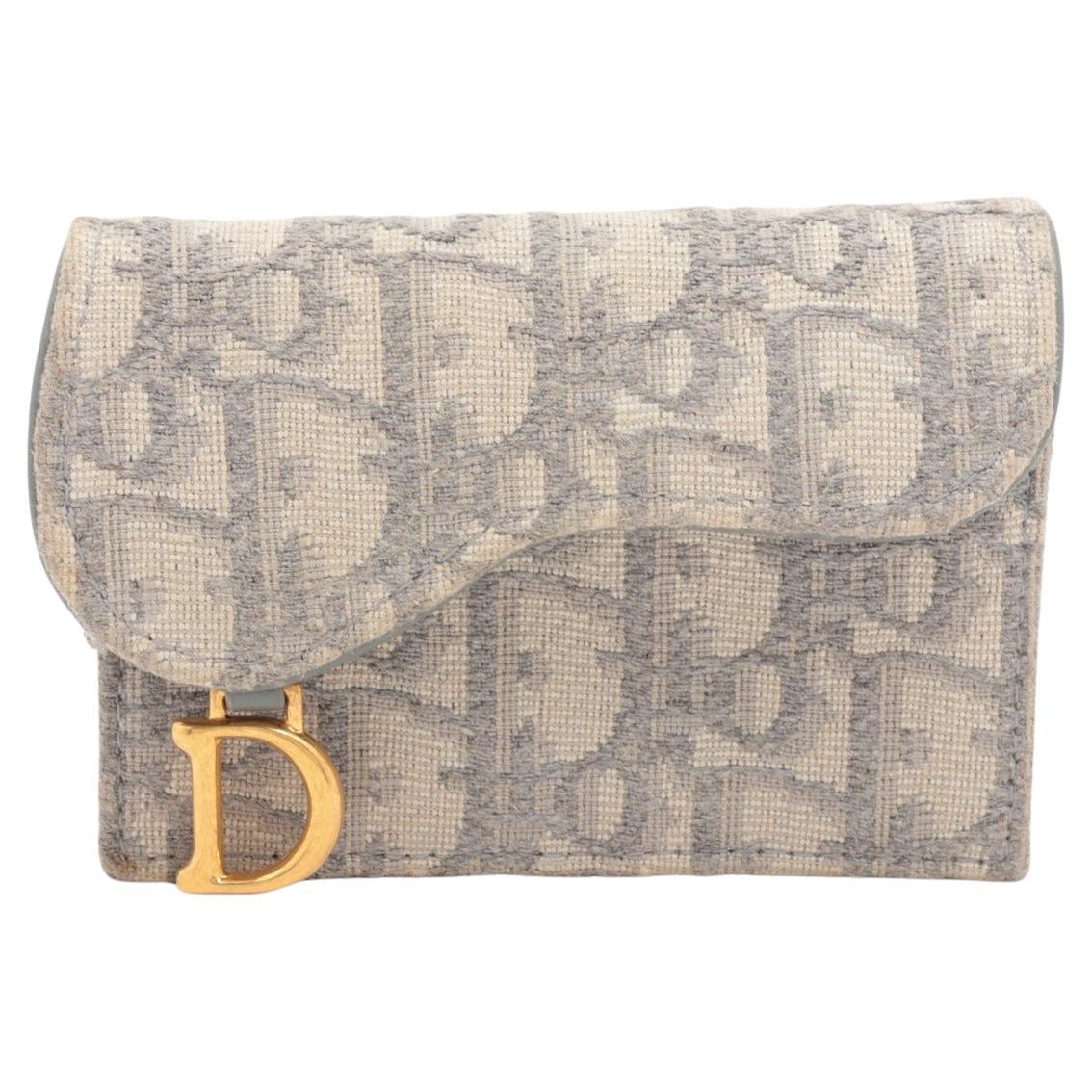 Christian Dior Saddle Canvas & Leather Card Case Grey For Sale