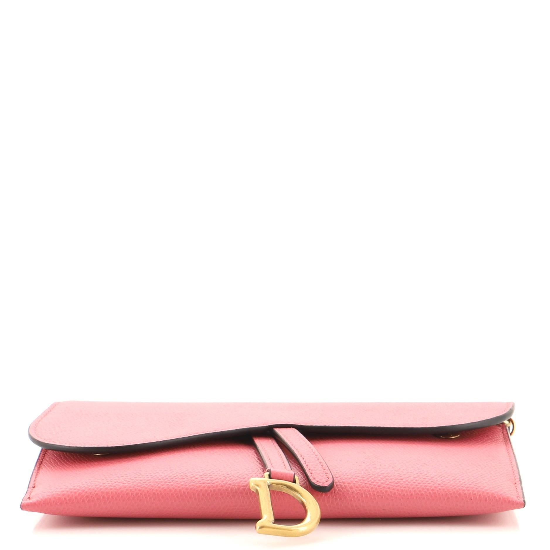 Pink Christian Dior Saddle Chain Wallet Leather