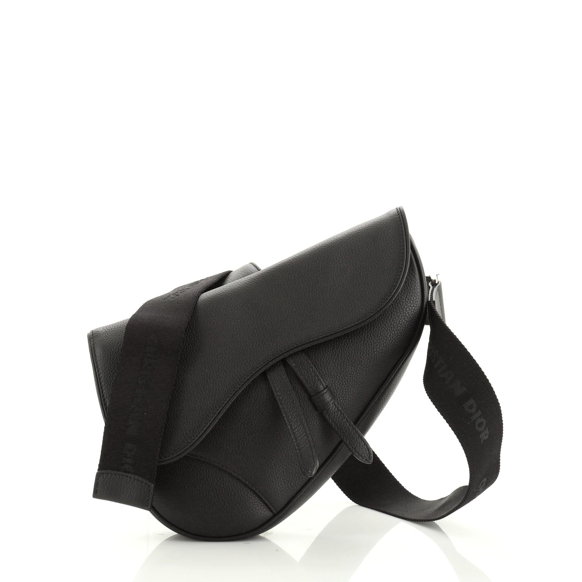 Black Christian Dior Saddle Crossbody Bag Leather
