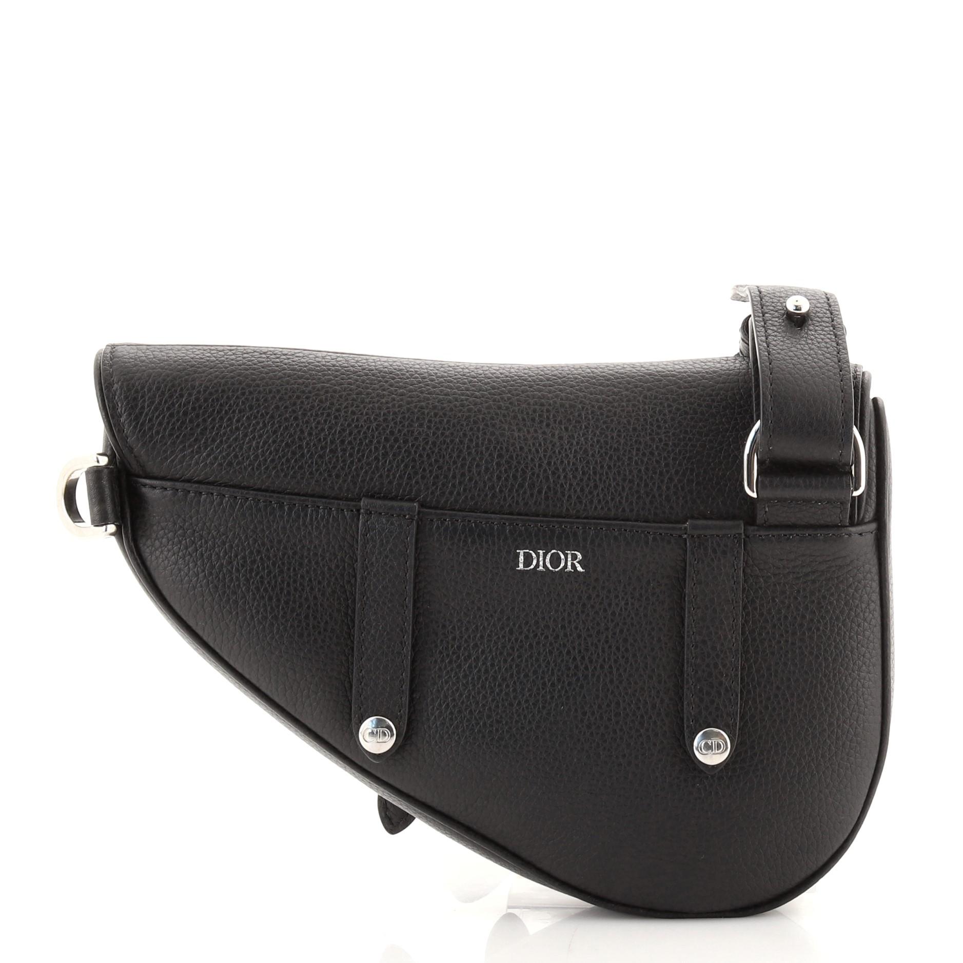 Black Christian Dior Saddle Crossbody Bag Leather Mini