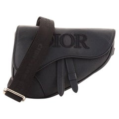Christian Dior Saddle Crossbody Bag Leather with Logo Applique Mini