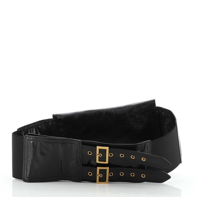 Black Christian Dior Saddle Double Buckle Belt Bag Leather