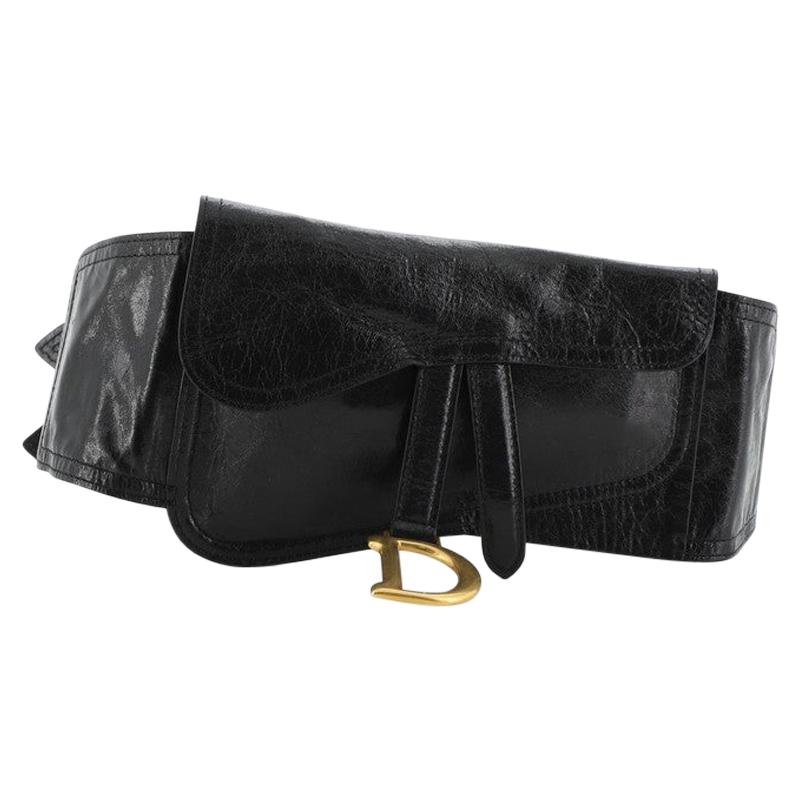 Christian Dior Saddle Double Buckle Belt Bag Leather