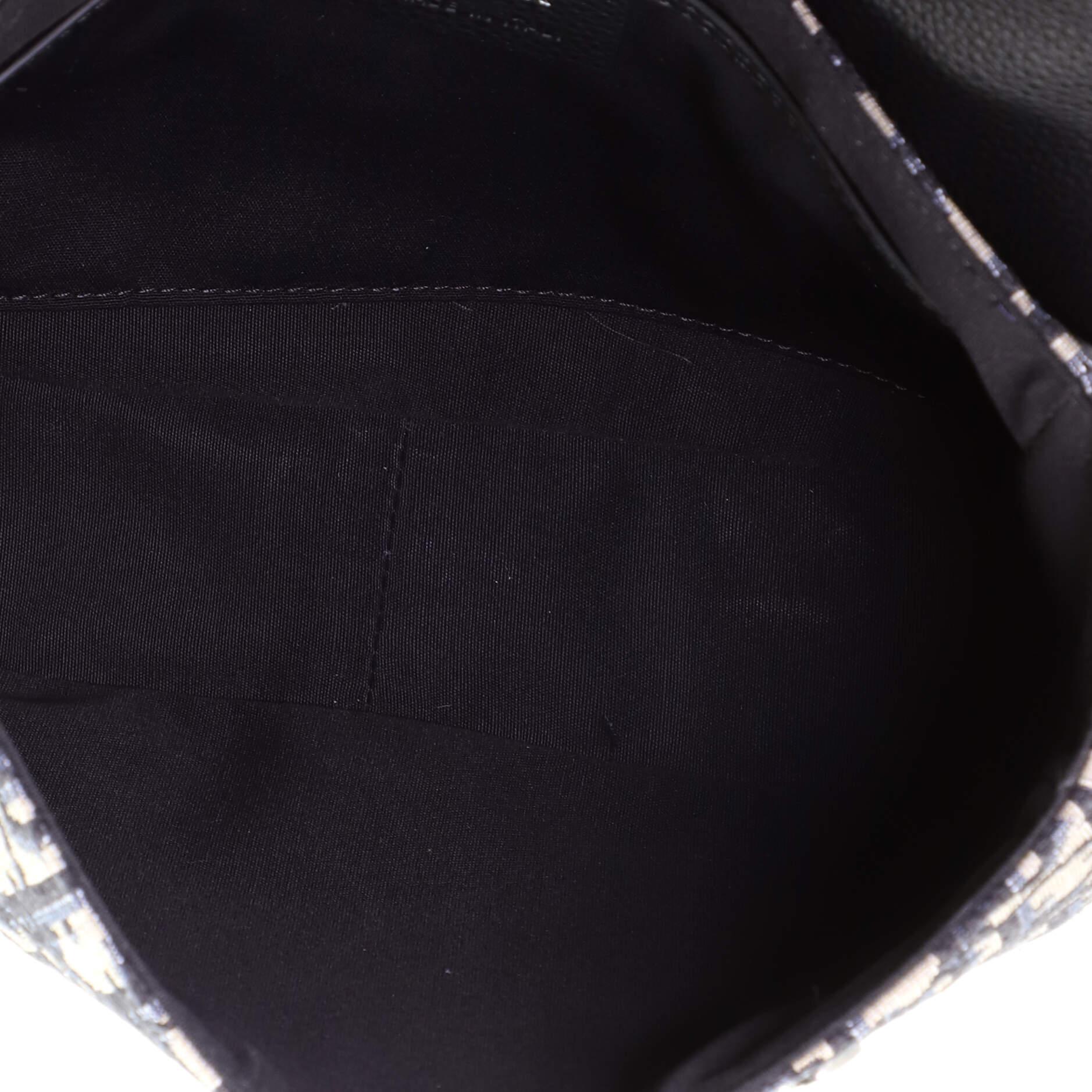 Black Christian Dior Saddle Flap Messenger Bag Oblique Canvas and Leather Mini