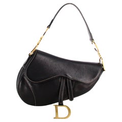 Vintage Christian Dior Saddle Handbag In Black Leather 