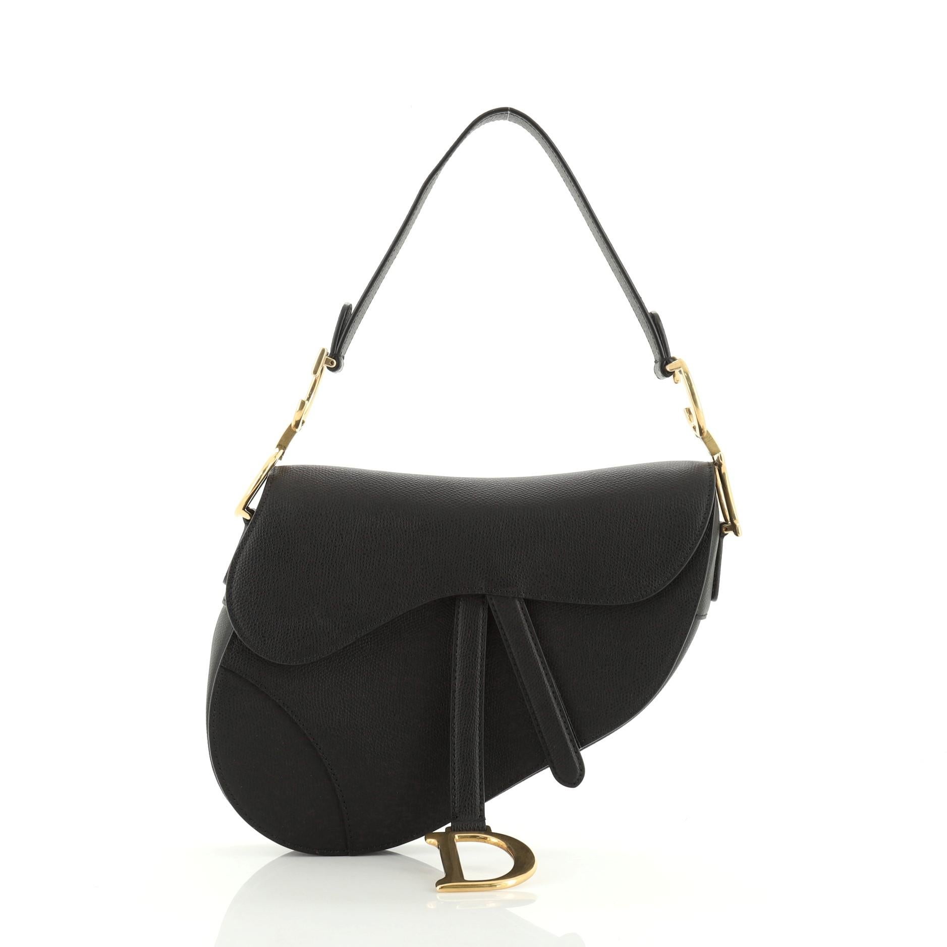 dior black leather saddle bag