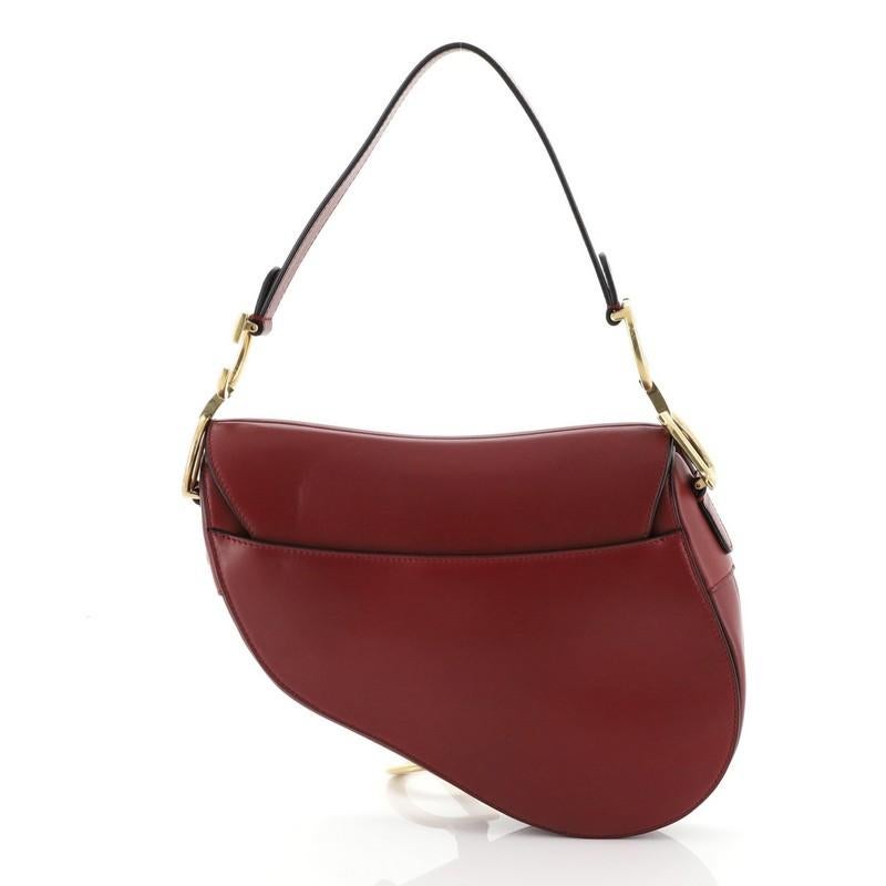 Brown Christian Dior Saddle Handbag Leather Medium 