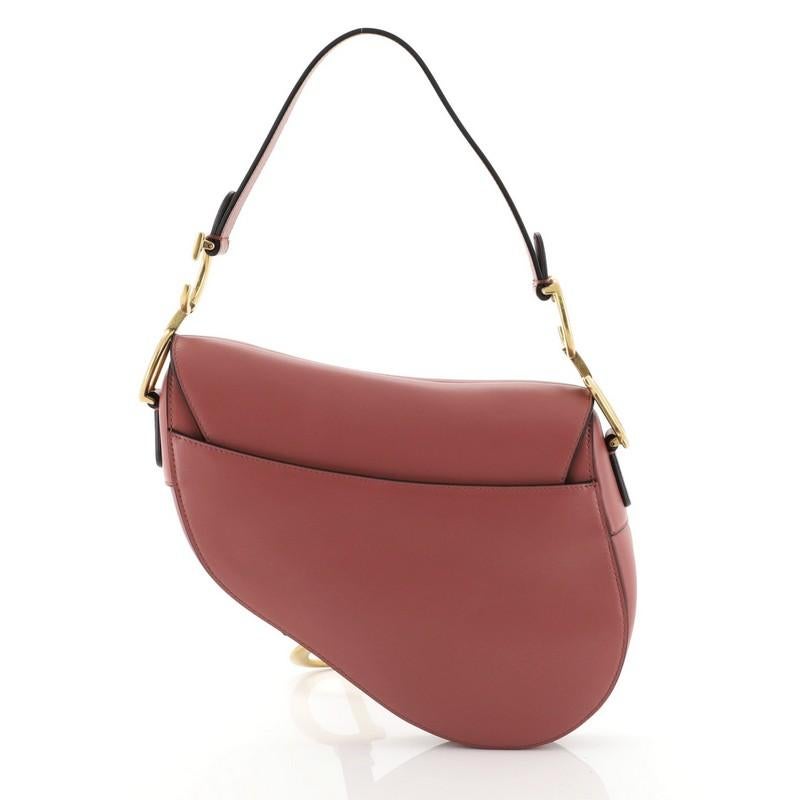 Brown Christian Dior Saddle Handbag Leather Medium