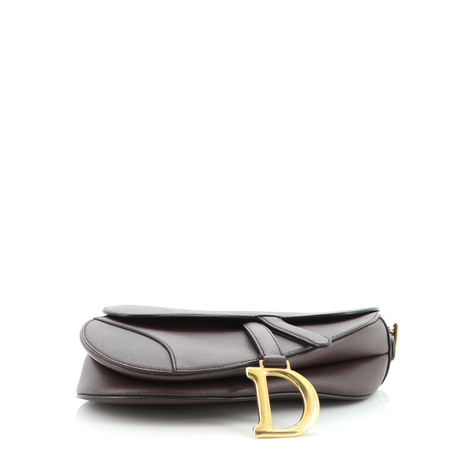 Black Christian Dior Saddle Handbag Leather Medium