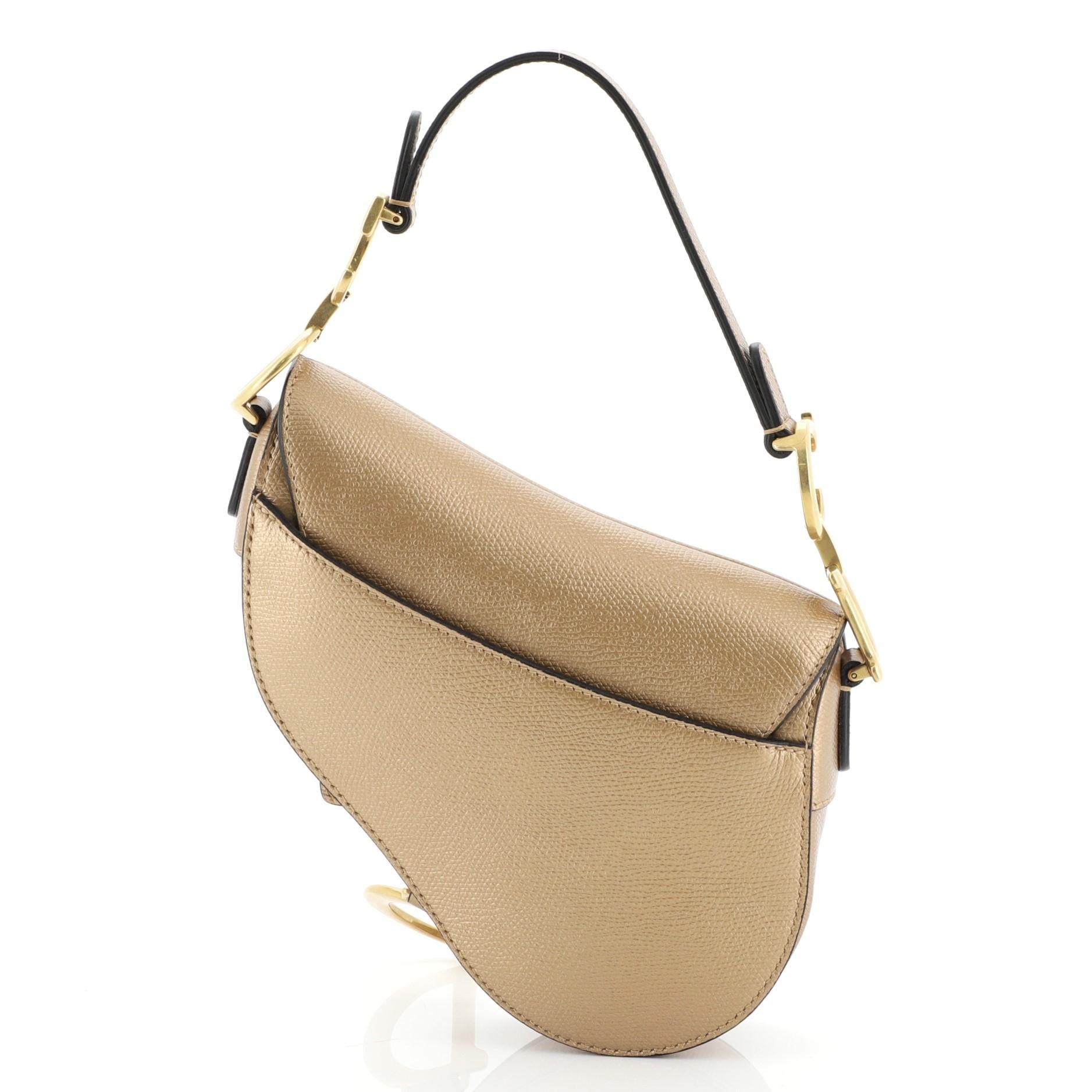 Brown Christian Dior Saddle Handbag Leather Mini
