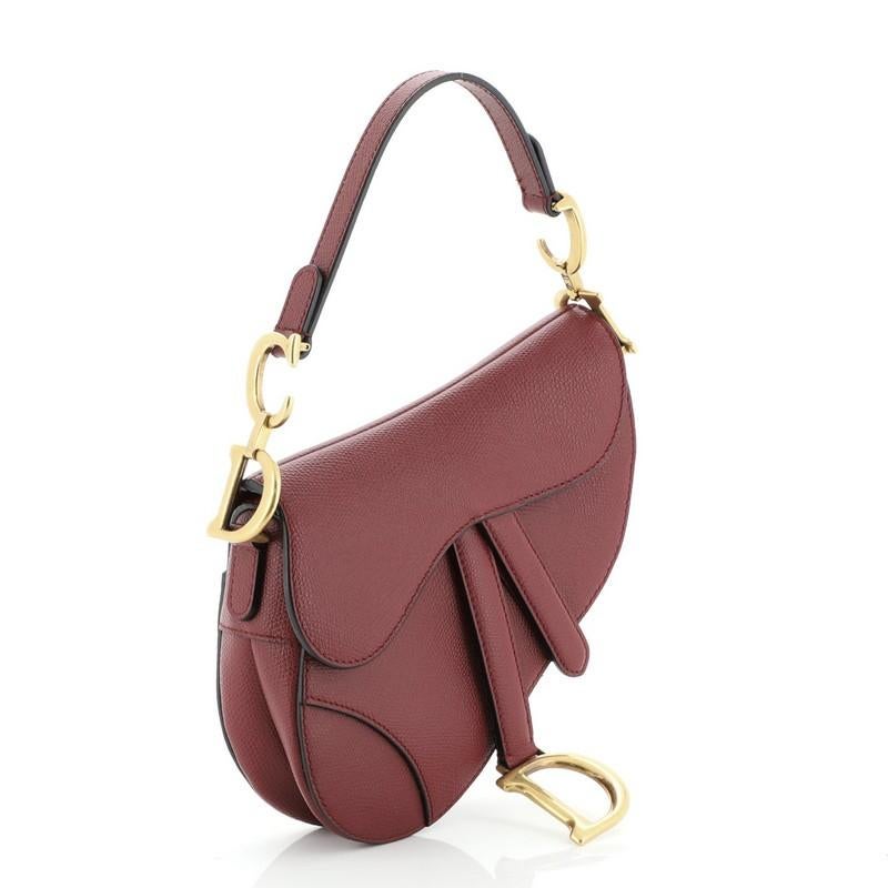 Brown Christian Dior Saddle Handbag Leather Mini