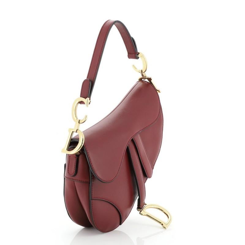 Brown Christian Dior Saddle Handbag Leather Mini 