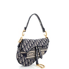 Christian Dior Saddle Handbag Logo Embroidered Oblique Canvas Medium