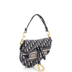 Christian Dior Saddle Handbag Logo Embroidered Oblique Canvas Medium